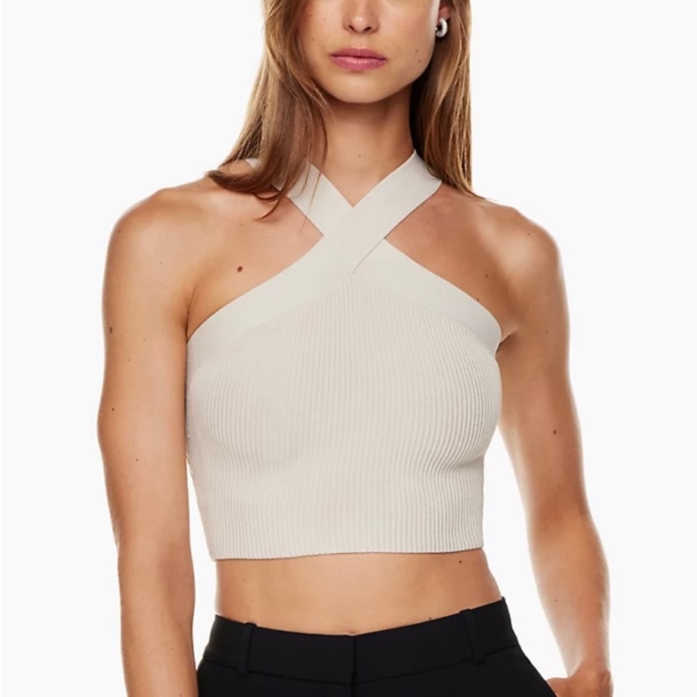 Babaton Sculpt Knit Criss Cross Cropped Tank Matte Pearl Size S